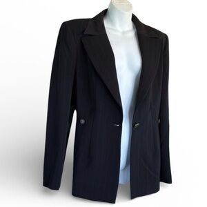 MANIGANCE PARIS Classic black blazer, Pinstripe, leather belt with coins. 46